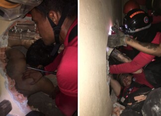 Bombeiros resgatam homem preso entre paredes de duas casas no Lírio do Vale