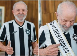 Lula veste camisa do Botafogo e comemora conquista da Libertadores