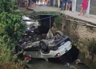Motorista perde controle de veículo e cai em igarapé na Zona Sul de Manaus