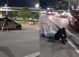 Acidente entre carro e moto deixa dois feridos na Bola do Coroado em Manaus