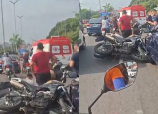 Motociclista fica ferido após acidente na Avenida Torquato Tapajós em Manaus