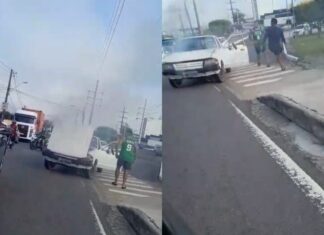 Carro pega fogo e causa congestionamento na Avenida das Torres em Manaus
