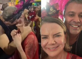 VÍDEO: Em clima de folia, Lindbergh não resiste aos encantos de Gleisi e lhe tasca um beijão de língua
