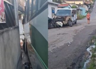 Micro-ônibus perde controle e invade casa no Cidade Nova em Manaus