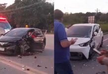 Colisão frontal deixa feridos e destrói carros e deixa feridos na BR-174 no Amazonas