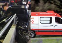 Carro fica destruído após bater em mureta próximo ao Viaduto Rei Pelé em Manaus