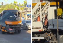 ‘Amarelinho’ colide com plataforma do Detran durante manobra na zona norte de Manaus