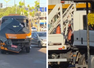 ‘Amarelinho’ colide com plataforma do Detran durante manobra na zona norte de Manaus
