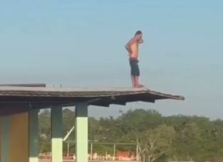 Homem faz salto de telhado para rio e vídeo viraliza nas redes sociais no Amazonas