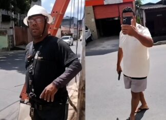 Vídeo mostra homem intimidando trabalhadores durante discussão em rua de Manaus