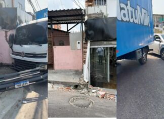 Caminhão perde controle e invade residência no bairro da União em Manaus