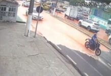 Vídeo mostra momento em que adutora rompe e alaga avenida em Manaus