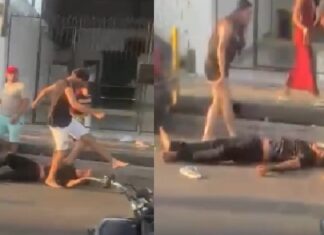 VÍDEO: Homem desmaia após chut3 na cabeça durante pancadaria no Alvorada