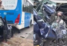 Motorista destrói frente de Jeep Renegade ao colidir com traseira de ônibus